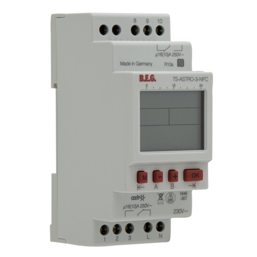 TS-ASTRO-3-NFC horloge modulaire astronomique type de pose: rail DIN (2 TE) canal 1: 3680 W à cos = 1 3680 W cos = 0,6, 2300 VA 