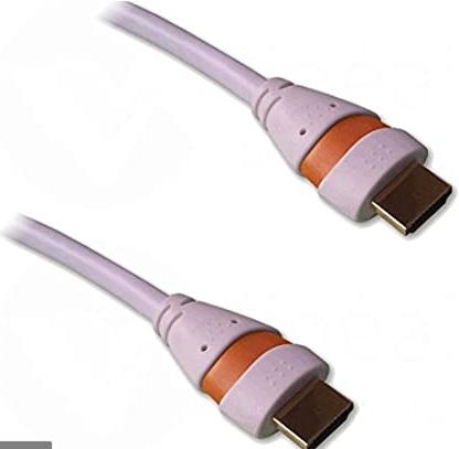 CORDON 1.5 M HDMI A/ HDMI A HIGH SPEED ETHERNET BLANC - bague orange***blister***