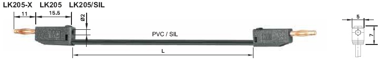 Cordon de liaison 2 mm 7,5 cm noir