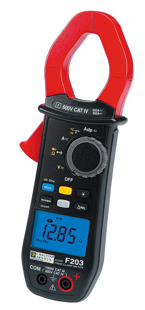 Pince multimètre TRMS AC/DC. 600A AC/900A DC. 1000V AC/DC. Résistance, continuité, fréquence. Température. TrueInrush, Min, Max.