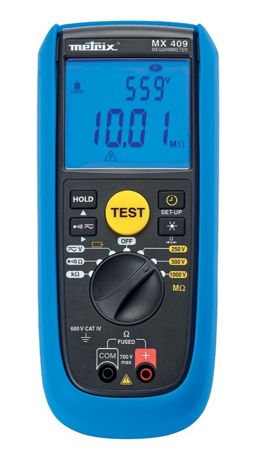 Contrôleur d'isolement 250V/500V/1kV,11GOhm - Mode manuel,  verrouillé et timer. Tension : 700V AC+DC, Continuité sous  .