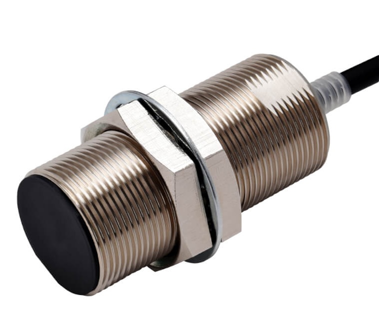 Détecteur de proximité inductif, laiton nickelé, à corps long, M30, blindé, 22 mm, DC, 3 fils, PNP NO, IO-Link COM3, 2 m pré-câb