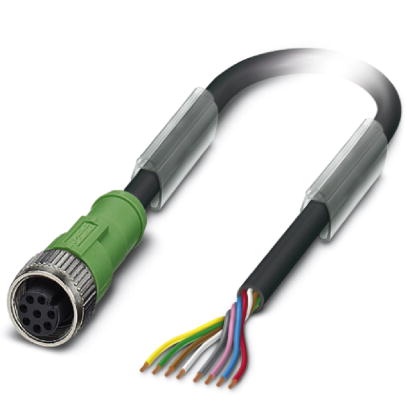 Câble pour capteurs/actionneurs, 8 pôles, PUR exempt d'halogène noir, extrémité non terminée sur connecteur femelle droit M12, l