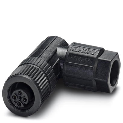 Connecteur, 5-pôles, Connecteur femelle coudé M12, détrompage A, Raccordement Push-in, matériau de la molette: Plastique, diamèt