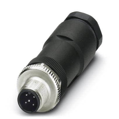 Connecteur pour capteurs/actionneurs, connecteur mâle droit, 5 pôles, M12, détrompage A, raccordement vissé, molette métallique,