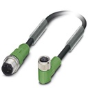 Câble pour capteurs/actionneurs, 3 pôles, PUR exempt d'halogène noir, connecteur mâle droit M12 sur connecteur femelle coudé M8,