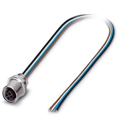 Connecteur femelle encastrable pour capteurs/actionneurs, 4 pôles, M5, montage vissé/sur face avant, filetage M5, cordon TPE de 
