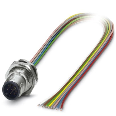 Connecteur mâle encastrable pour capteurs/actionneurs, 12 pôles, SPEEDCONNEC M12, montage vissé/sur face arrière avec filetage 