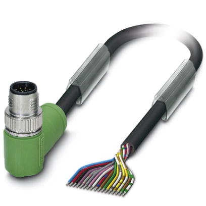 Câble pour capteurs/actionneurs, 17 pôles, PUR/PVC exempt d'halogène noir, connecteur mâle coudé M12 SPEEDCONNEC sur extrémité n