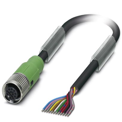 Câble pour capteurs/actionneurs, 12 pôles, PUR/PVC exempt d'halogène noir, connecteur femelle droit M12 SPEEDCONNEC sur extrémit