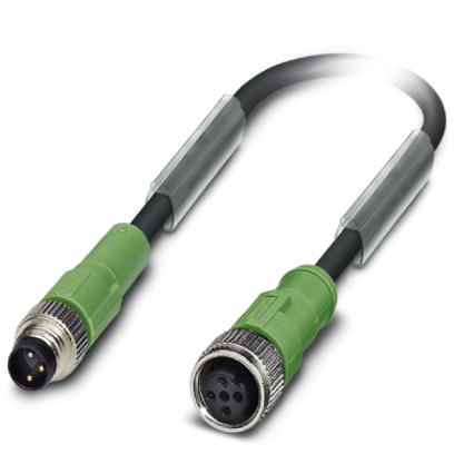 Câble pour capteurs/actionneurs, 3 pôles, PUR exempt d'halogène noir, connecteur mâle droit M8 sur connecteur femelle droit M12,