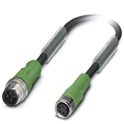 Câble pour capteurs/actionneurs, 4 pôles, PUR exempt d'halogène noir, connecteur mâle droit M12 sur connecteur femelle droit M8,