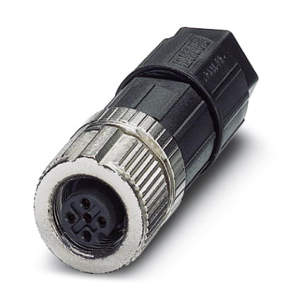 Connecteur, 4-pôles, Connecteur femelle droite M12, détrompage A, Raccordement Push-in,matériau de la molette: Zinc moulé sou
