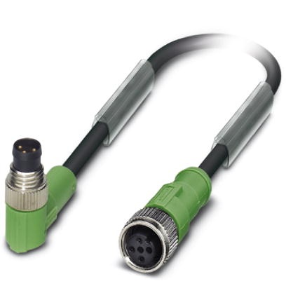 Câble pour capteurs/actionneurs, connecteur mâle coudé M8 sur connecteur femelle droit M12, 3 pôles, longueur : 1,5 m