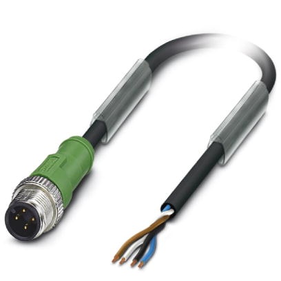 Câble pour capteurs/actionneurs, 4 pôles, PUR exempt d'halogène noir, extrémité non terminée sur connecteur mâle droit M12, long