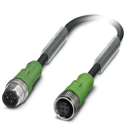 Câble pour capteurs/actionneurs, 4 pôles, PUR exempt d'halogène noir, connecteur mâle droit M12 sur connecteur femelle droit M12