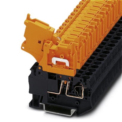 Bloc de jonction noir à ressort - 4mm² - sectionnable - profil HESI - couteau orange