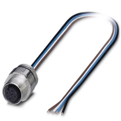 Connecteur femelle encastrable pour capteurs et actionneurs, 4 pôles, M12, détrompage A, montage vissé/sur face avant, filetage 