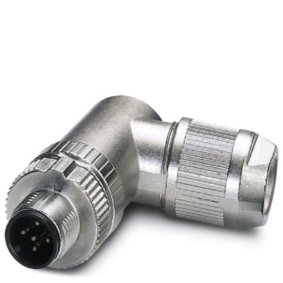 Connecteur, 5-pôles, blindé, Connecteur  coudé M12, détrompage A, Raccordement Push-in, matériau de la molette: Zinc moulé sous 