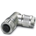 Connecteur, 4-pôles, blindé, Connecteur femelle coudé M12, détrompage A, Raccordement Push-in, matériau de la molette: Zinc moul
