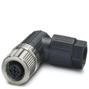 Connecteur, 5-pôles, Connecteur femelle coudé M12, détrompage A, Raccordement Push-in, matériau de la molette: Zinc moulé sous p