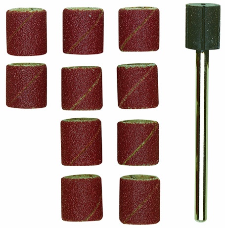 Papier émeri forme feuille cylindrique Ø 10 mm grain 150, 10 pièces + 1 tige