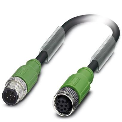 Câble pour capteurs/actionneurs, 8 pôles, PUR exempt d'halogène noir, blindé, connecteur mâle droit M12 sur connecteur femelle d