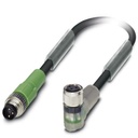 Câble pour capteurs/actionneurs, 3 pôles, PUR exempt d'halogène noir, connecteur mâle droit M8 sur connecteur femelle coudé M8, 