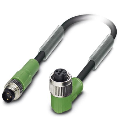 Câble pour capteurs/actionneurs, 3 pôles, PUR exempt d'halogène noir, connecteur mâle droit M8 sur connecteur femelle coudé M12,