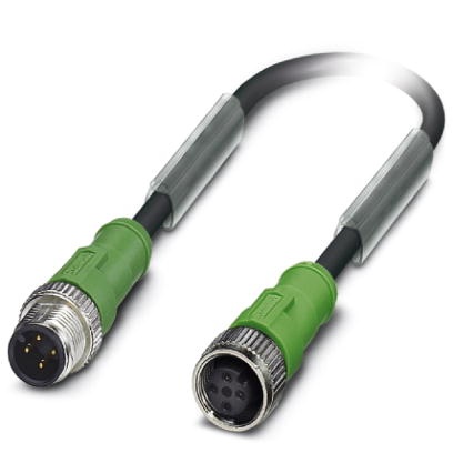 Câble pour capteurs/actionneurs, 4 pôles, PUR exempt d'halogène noir, connecteur mâle droit M12, sur connecteur femelle droit M1