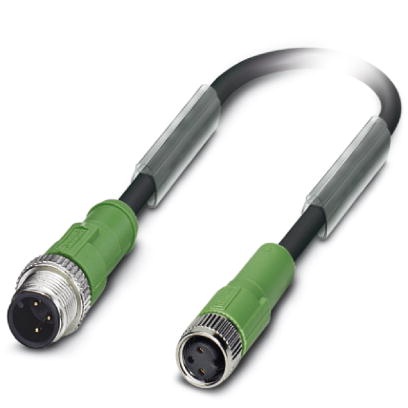Câble pour capteurs/actionneurs, 3 pôles, PUR exempt d'halogène noir, connecteur mâle droit M12 sur connecteur femelle droit M8,