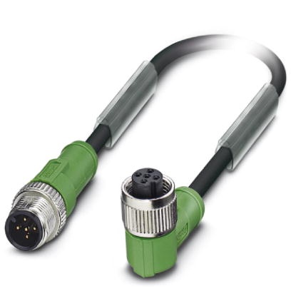 Câble pour capteurs/actionneurs, 5 pôles, PUR exempt d'halogène noir, connecteur mâle droit M12 sur connecteur femelle coudé M12