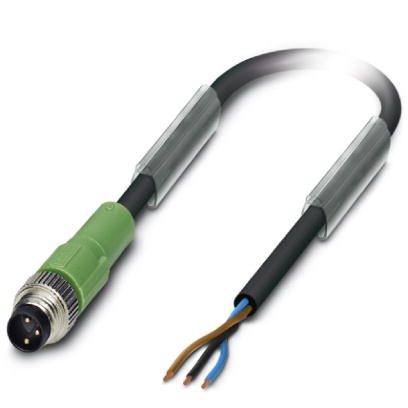 Câble pour capteurs/actionneurs, 3 pôles, PUR exempt d'halogène noir, extrémité non terminée sur connecteur mâle droit M8, longu