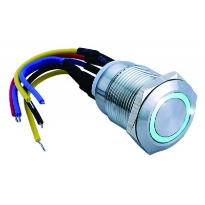 Bouton poussoir acier inox d=19 mm Halo bleu 12V AC/DC Contact NO+NC (F)