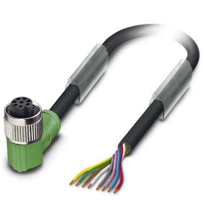 Câble pour capteurs/actionneurs, 8 pôles, PUR exempt d'halogène noir, extrémité non terminée sur connecteur femelle coudé M12, l