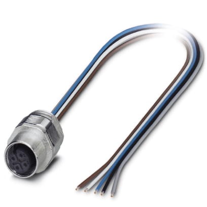 Connecteur femelle encastrable pour capteurs et actionneurs, 5 pôles, M12, détrompage A, montage vissé/sur face avant, filetage 