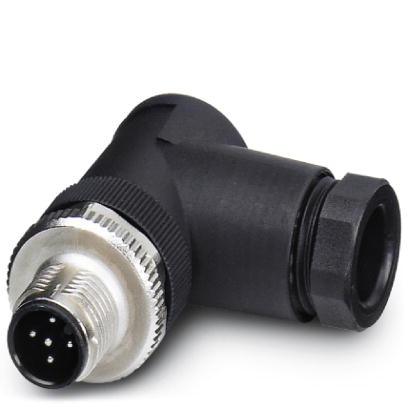 Connecteur pour capteurs/actionneurs, connecteur mâle, coudé, 5 pôles, M12, détrompage A, raccordement vissé, molette métallique