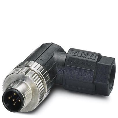Connecteur, 5-pôles, Connecteur  coudé M12, détrompage A, Raccordement Push-in, matériau de la molette: Zinc moulé sous pression
