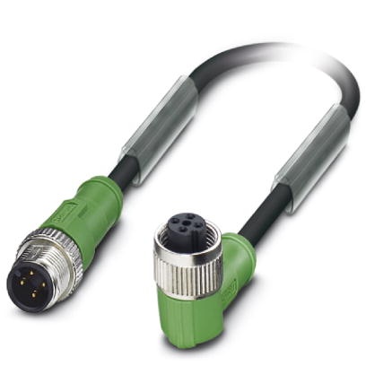 1668483 Câble pour capteurs/actionneurs, 4 pôles, PUR exempt d'halogène noir, connecteur mâle droit M12 sur connecteur femelle coudé M12