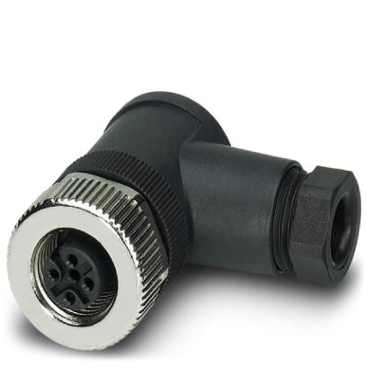 Connecteur pour capteurs/actionneurs, connecteur femelle, coudé, 4 pôles, M12, détrompage A, raccordement vissé, molette métalli