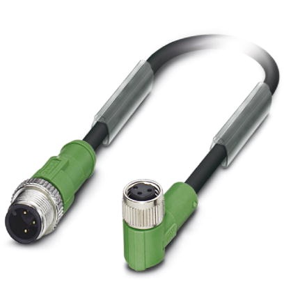 Câble pour capteurs/actionneurs, 3 pôles, PUR exempt d'halogène noir, connecteur mâle droit M12 sur connecteur femelle coudé M8,