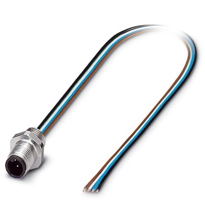 Connecteur mâle encastrable pour capteurs/actionneurs, 4 pôles, M5, montage vissé/sur face avant, filetage M5, cordon TPE de 0,5