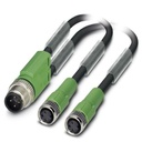 Câble pour capteurs/actionneurs, 3 pôles, PUR exempt d'halogène noir, connecteur mâle droit en Y M12 sur 2 connecteurs femelles 