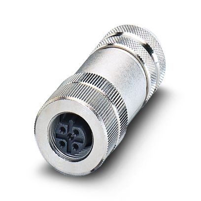 Connecteur-bus, connecteur femelle, droit, 5 pôles, M12, blindé, contacts dorés, détrompage B, raccordement vissé, molette métal
