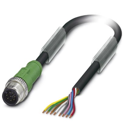 Câble pour capteurs/actionneurs, 8 pôles, PUR exempt d'halogène noir, extrémité non terminée sur connecteur mâle droit M12, long