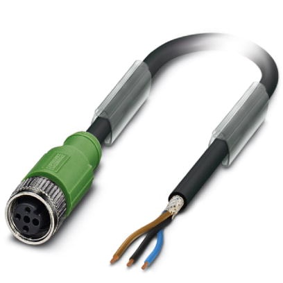 Câble pour capteurs/actionneurs, 3 pôles, PUR exempt d'halogène noir, blindé, extrémité non terminée sur connecteur femelle droi