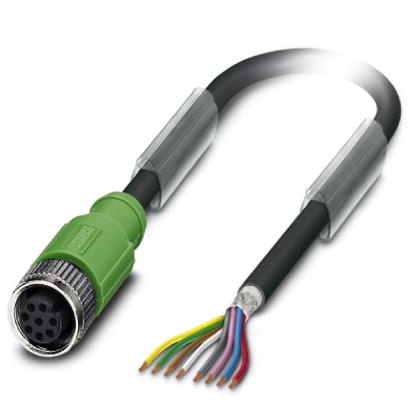 Câble pour capteurs/actionneurs, 8 pôles, PUR exempt d'halogène noir, blindé, extrémité non terminée sur connecteur femelle droi