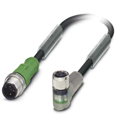 Câble pour capteurs/actionneurs, 3 pôles, PUR exempt d'halogène noir, connecteur mâle droit M12 sur connecteur femelle coudé M8,