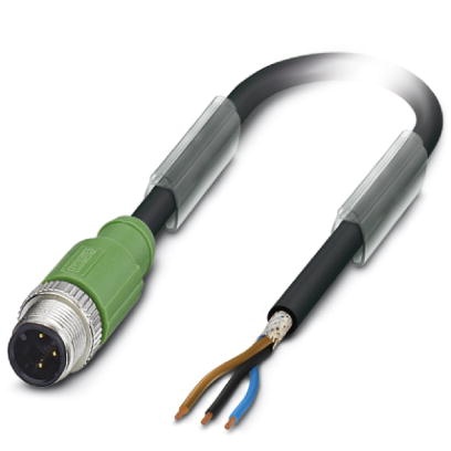 Câble pour capteurs/actionneurs, 3 pôles, PUR exempt d'halogène noir, blindé, extrémité non terminée sur connecteur mâle droit M
