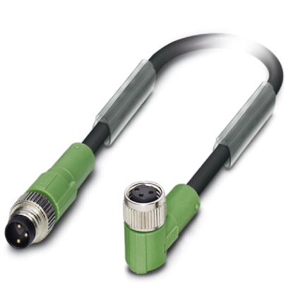 Câble pour capteurs/actionneurs, 3 pôles, PUR exempt d'halogène noir, connecteur mâle droit M8 sur connecteur femelle coudé M8, 